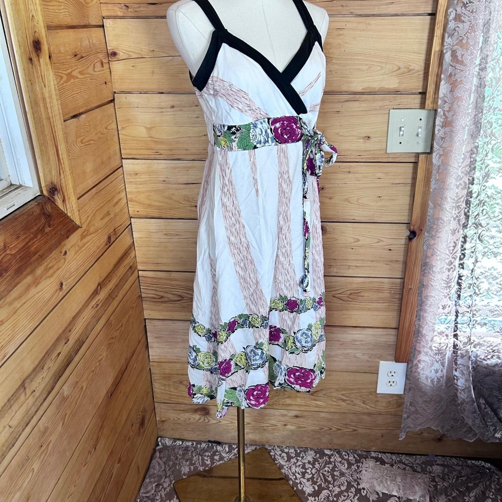 Vintage Floral Cotton Midi Dress Womens Size 10 White Whimsigoth Boho 9th Floor‎ - Picture 2 of 5